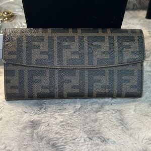 Fendi Monogram Fold-Over Wallet in Black and Brown